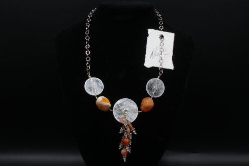 Cascade Selenite with Carnelian Banded Agate & Sun Stone Necklace