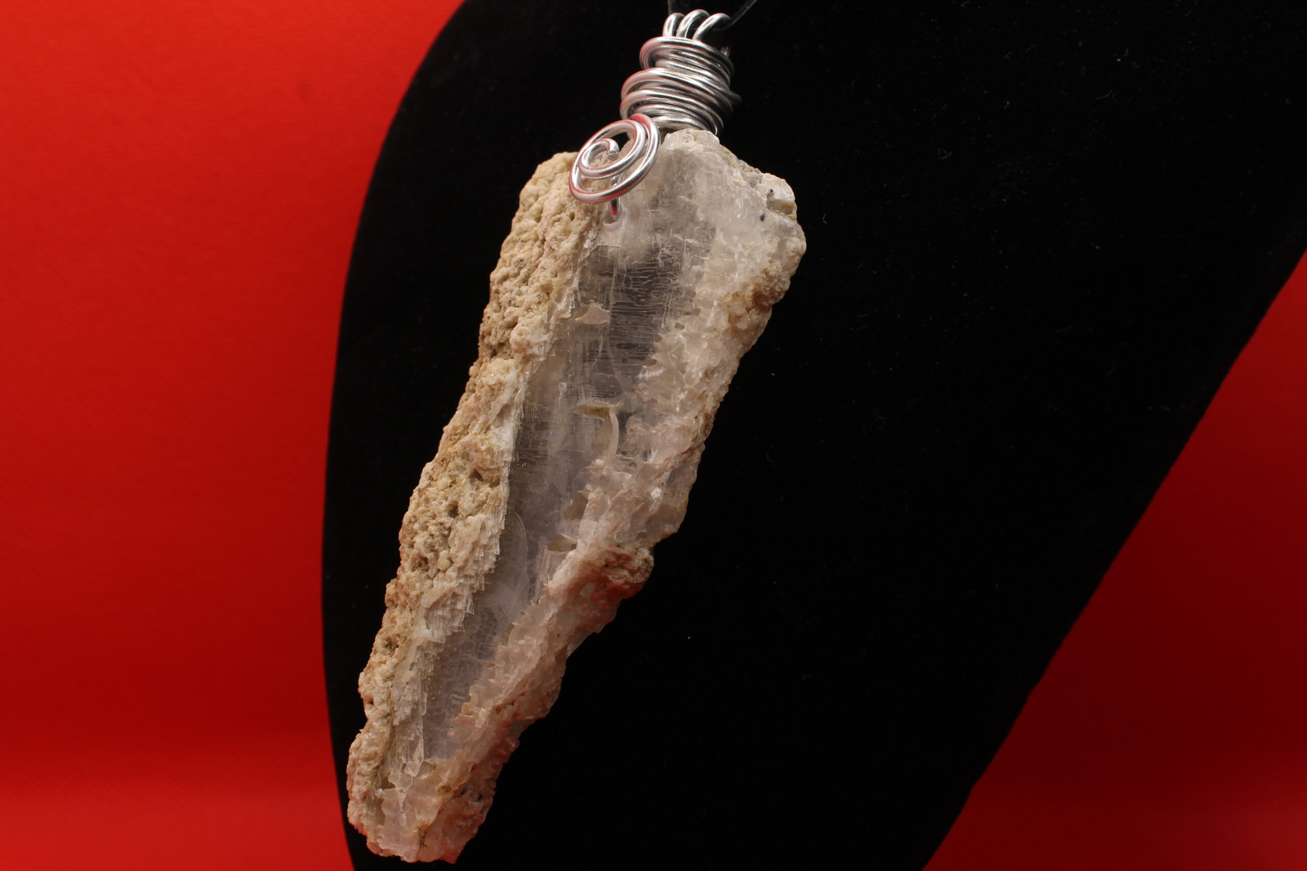 Double-Sided Selenite with Coral Edge Pendant