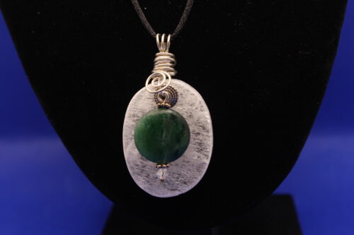 Oval Selenite with Emerald Necklace