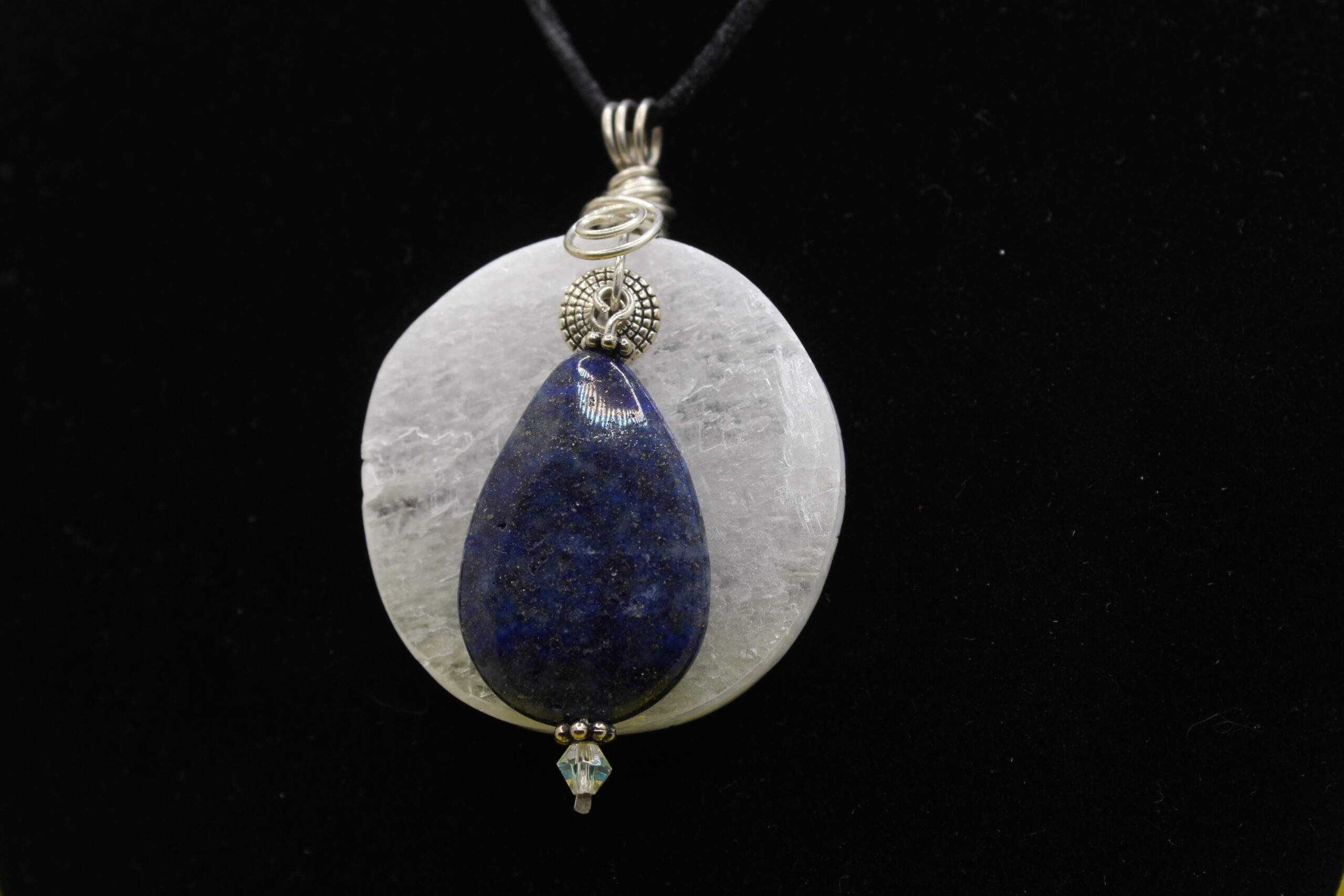 Round Selenite with Lapis Necklace