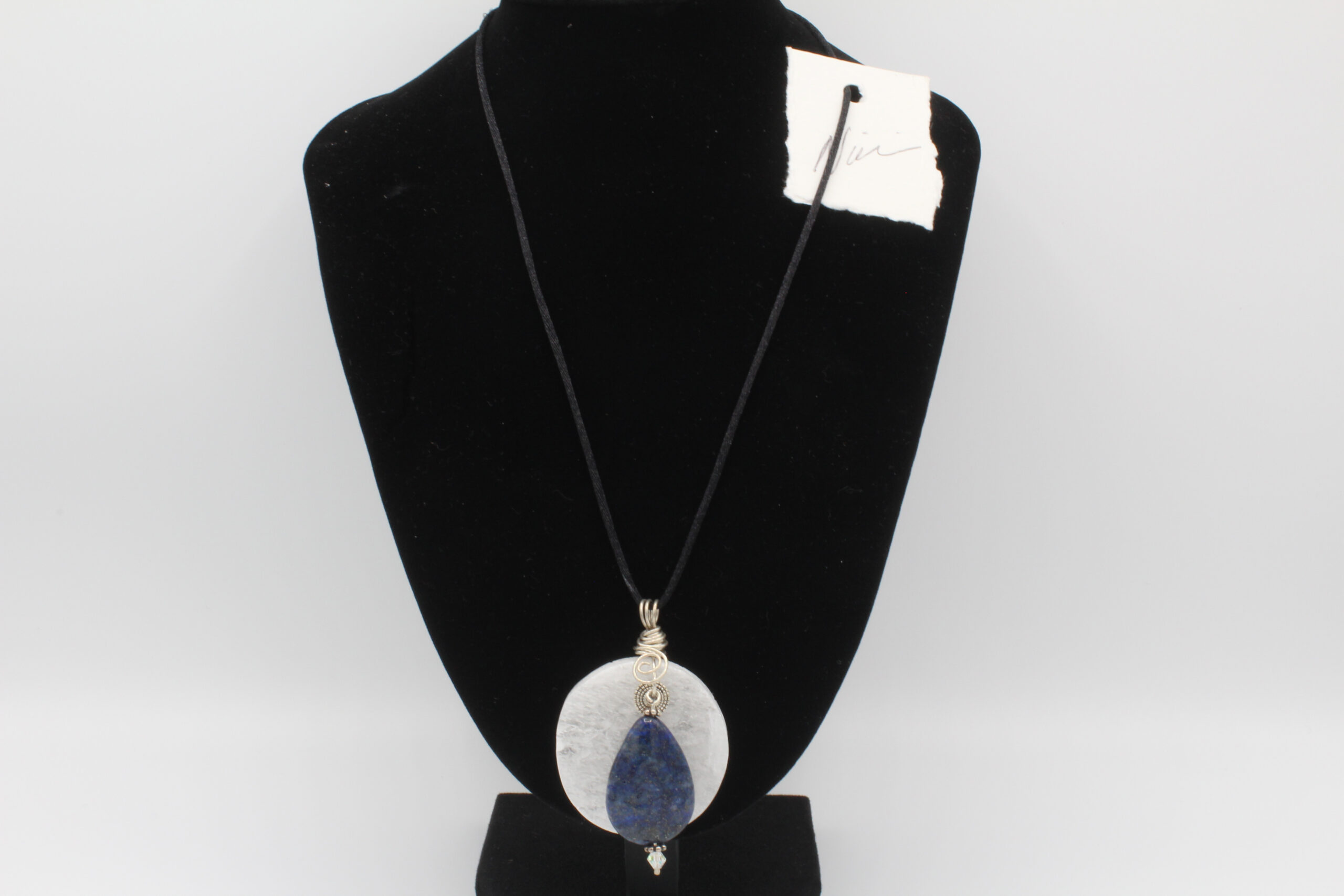 Round Selenite with Lapis Necklace